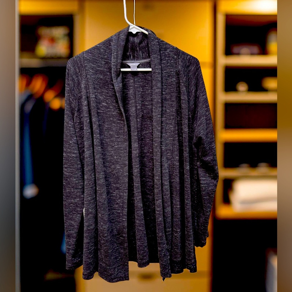 Eddie Bauer Women’s Open Cardigan Black Grey Size 2X Long Sleeve